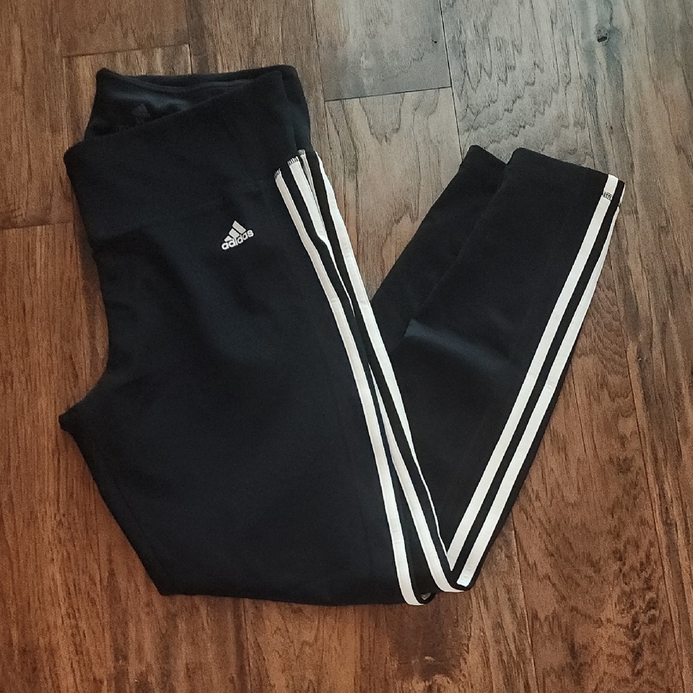 Adidas Black Climalite Leggings with Three Stripes - XL